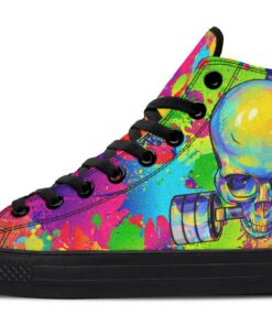 color splat barbell skull high top canvas shoes