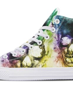 colorful flaming skull high top canvas shoes