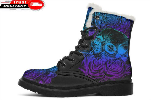 colorful mandala and skeleton faux fur leather boots