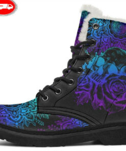 colorful mandala and skull faux fur leather boots