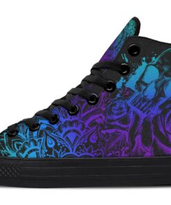 colorful mandala and skull high top canvas shoes
