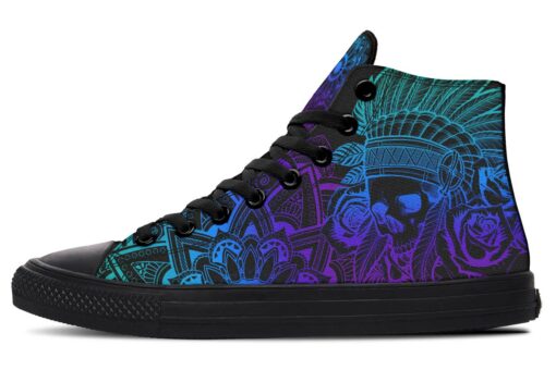 colorful native american skull high top canvas shoes