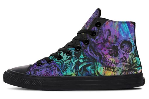 colorful skull and lily high top canvas shoes