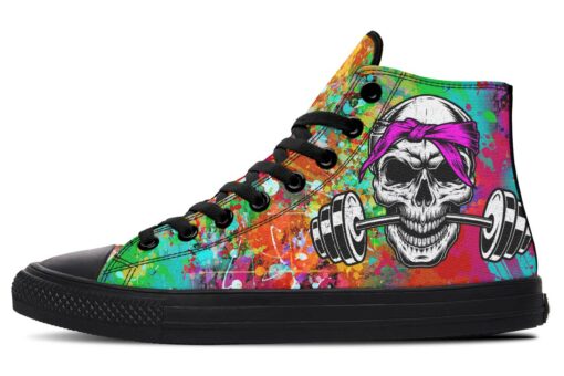 colorful skull barbell bandana high top canvas shoes