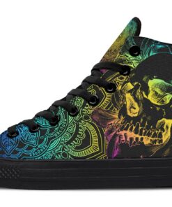 colorful skull mandala flowers high top canvas shoes