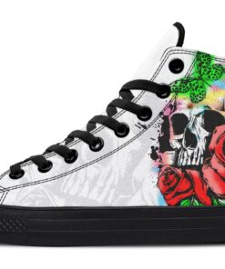 colorful skull rose butterfly high top canvas shoes