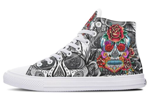 colorful sugar skull women high top canvas shoes