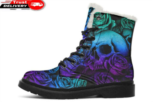 colorful tattoo skull faux fur leather boots