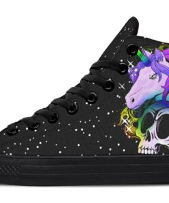 colorful unicorn and skull high top canvas shoes