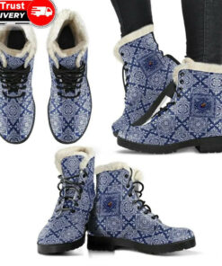 crips gang faux fur leather boots blue bandana pattern