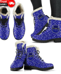 crips gang skull faux fur leather boots