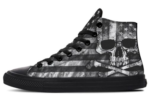 crossbones skull flag black and white high top canvas shoes