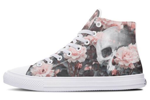 cuty pink roses skull high top canvas shoes