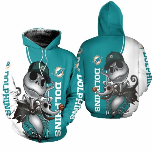 dolphins jack skellington and zero 3d hoodie