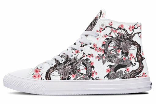 dragon and pink cherry blossom high top canvas shoes