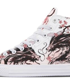 dragon and pink flowers high top canvas shoes