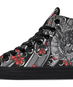 dragon and red flowers high top canvas shoes