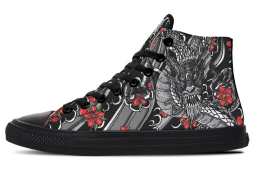 dragon and red flowers high top canvas shoes