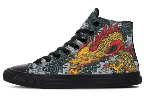 dragon and waves high top canvas shoes