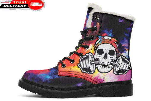 dream gym skull faux fur leather boots