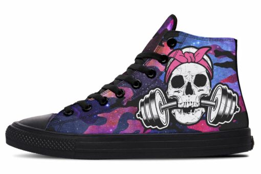 dumbbell skull galaxy camo high top canvas shoes