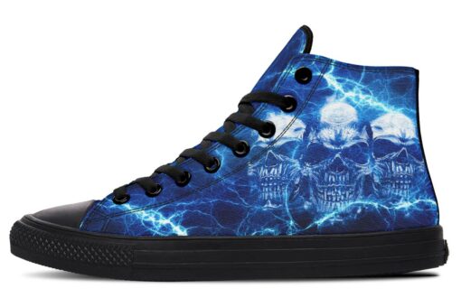 electric blue three d skull high top canvas shoes