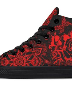 electric red skull mandala high top canvas shoes