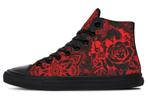 electric red skull mandala high top canvas shoes