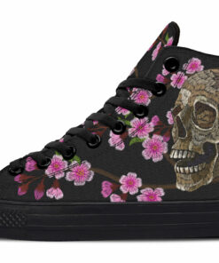 embroidery sakura and skull high top canvas shoes