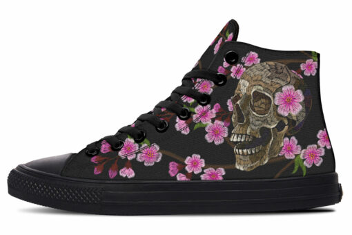 embroidery sakura and skull high top canvas shoes