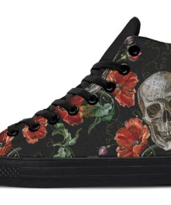 embroidery skull pattern high top canvas shoes