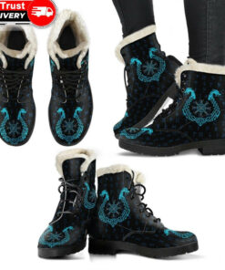 faux fur leather boots aegishjalmur helm of awe blue edition a27