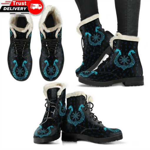 faux fur leather boots aegishjalmur helm of awe blue edition a27