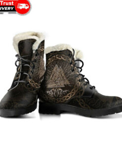 faux fur leather boots celtic and valknut and tree of life yggrdrasil a7