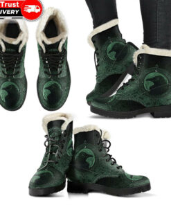 faux fur leather boots ethnic odin raven green a31