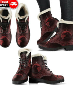 faux fur leather boots ethnic odin raven red a31