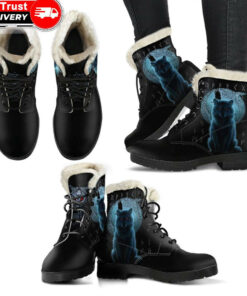 faux fur leather boots fenrir viking wolf and moon a31