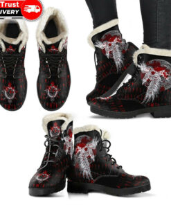 faux fur leather boots mystical raven tattoo blood a31