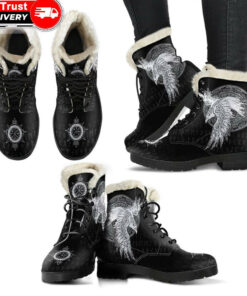 faux fur leather boots mystical raven tattoo special a31
