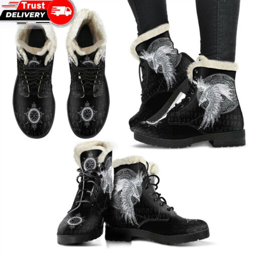 faux fur leather boots mystical raven tattoo special a31