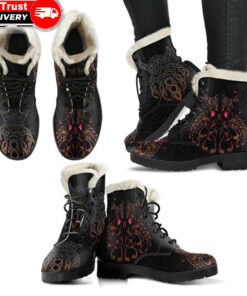faux fur leather boots odin god furthark tattoo special a31