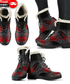 faux fur leather boots odin raven rune futhark blood a27