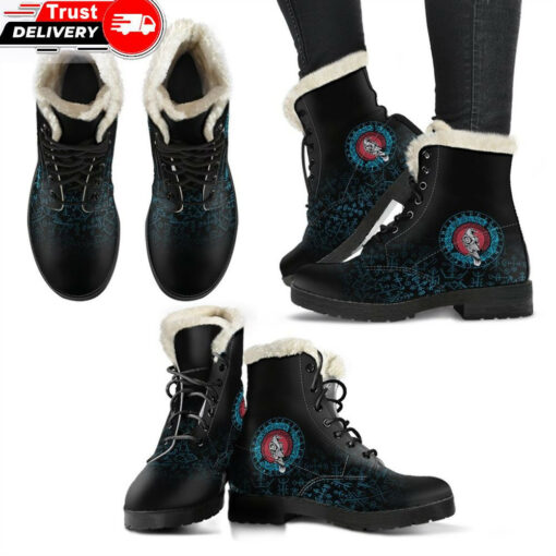faux fur leather boots raven celtic cyan