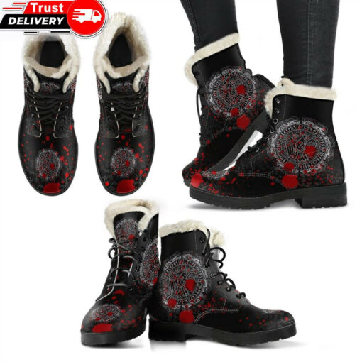 faux fur leather boots raven celtic tattoo blood