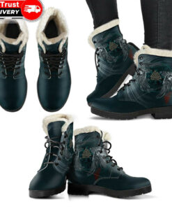 faux fur leather boots ravens skull tattoo a7