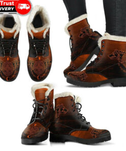faux fur leather boots skoll and hati orange a31