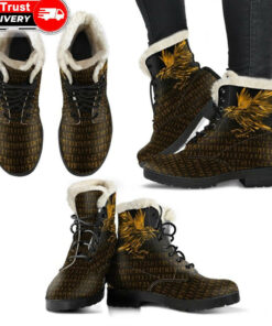 faux fur leather boots the raven of odin rune gold