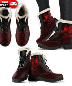 faux fur leather boots the raven of odin rune red