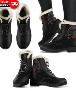 faux fur leather boots wolf and blood moon