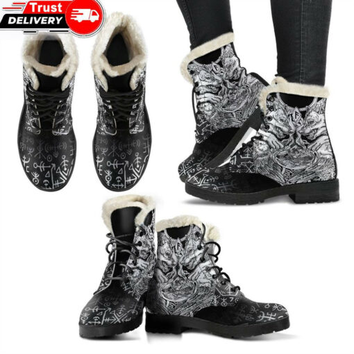 faux fur leather boots wolf and raven special a21